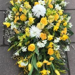 Yellow &amp; White Casket Spray Tribute