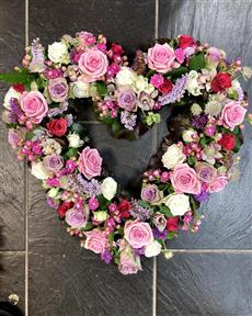 pink open heart funeral tribute